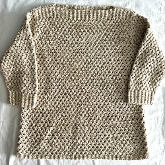 Lauren Ralph Lauren Sweaters - Lauren Ralph Lauren Sweater Womens XL Tan Linen Cotton Hand Knit Bateau Neck